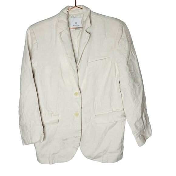 ANNIE BING Eggshell White Classic Oversized Linen Double Button Blazer Size S - Picture 4 of 13